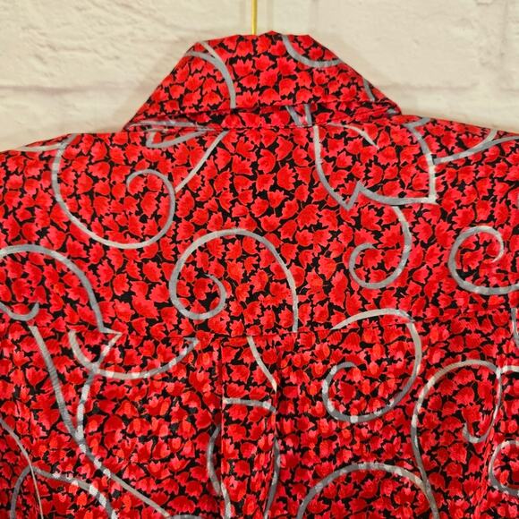 L Castleberry Red Floral Button Down Blouse Top Vintage Women's Size 6 Feminine - Picture 6 of 10
